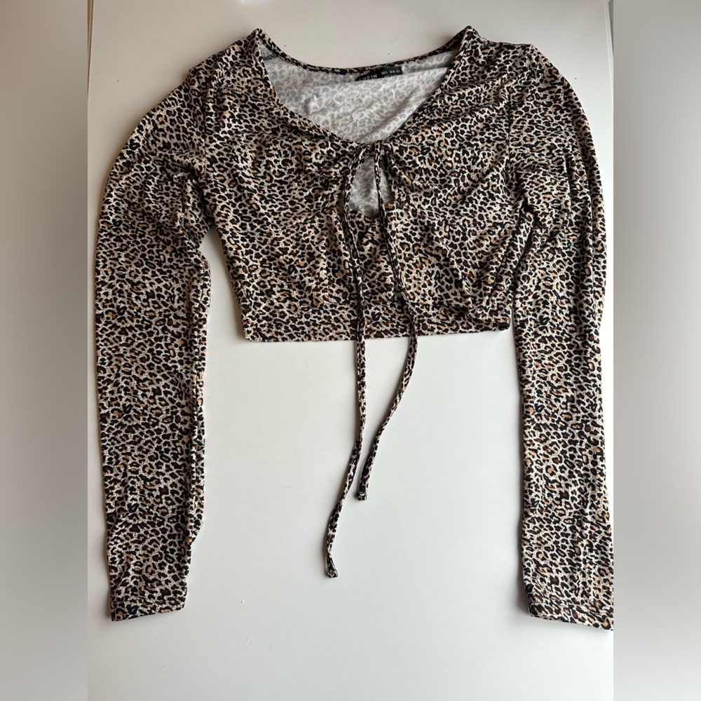 Women’s Cheetah Long sleeve tie front top